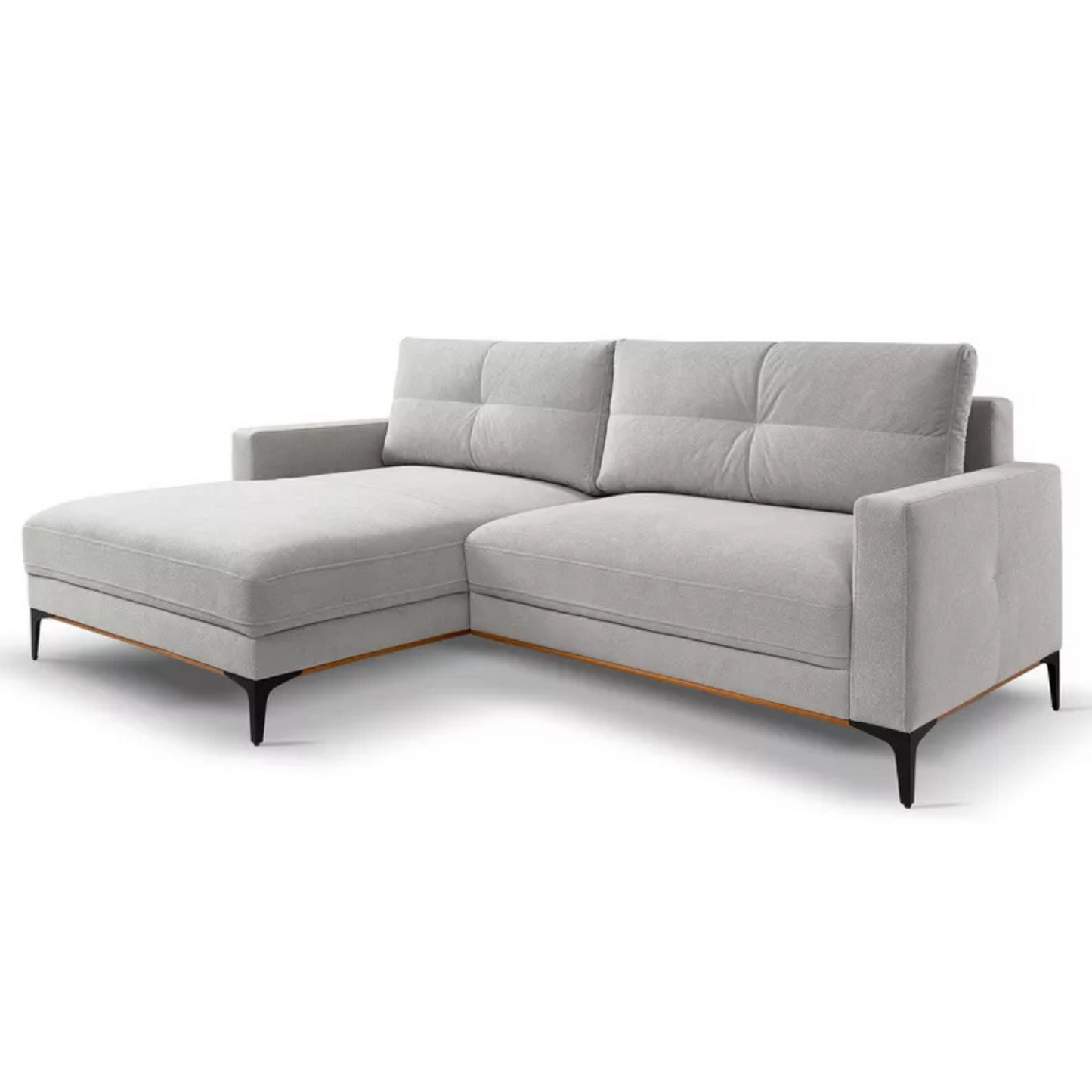 DASSINO L-formas stūra dīvāns ar gulēšanas funkciju ar glabātuvi, zili pelēks hidrofobs šenils, kreisa/laba puse - N1 Home