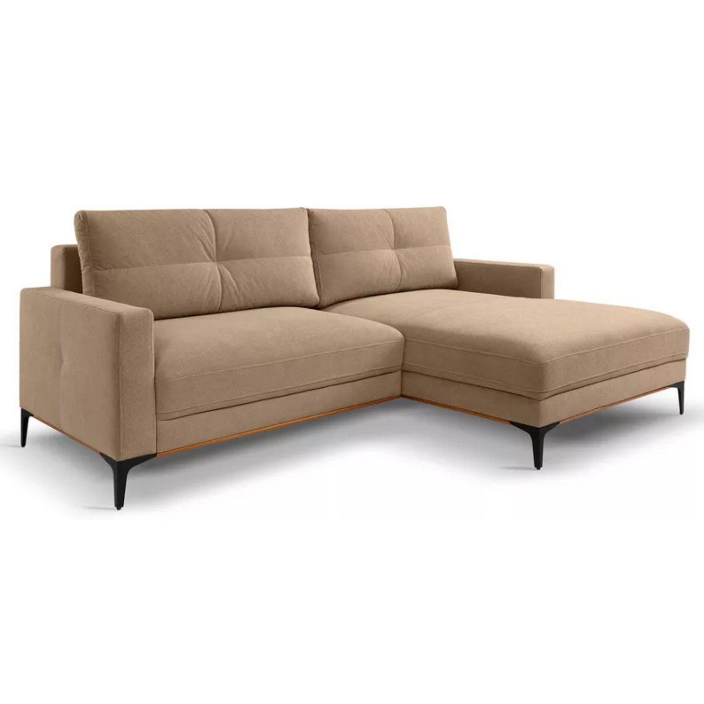 DASSINO L-formas stūra dīvāns ar gulēšanas funkciju ar glabātuvi, smilškrāsas hidrofobs šenils, kreisa/laba puse - N1 Home