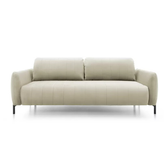 LEVA Krēmkrāsas trīsvietīgs dīvāns ar konteineru, no hidrofobiskā velūra auduma, melnām kājām - N1 Home