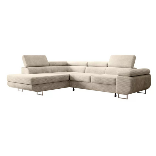 VILSTEV L-formas stūra dīvāns ar gulēšanas funkciju, ar konteineru, gaiši smilškrāsas velveta, kreisa/laba puse - N1 Home