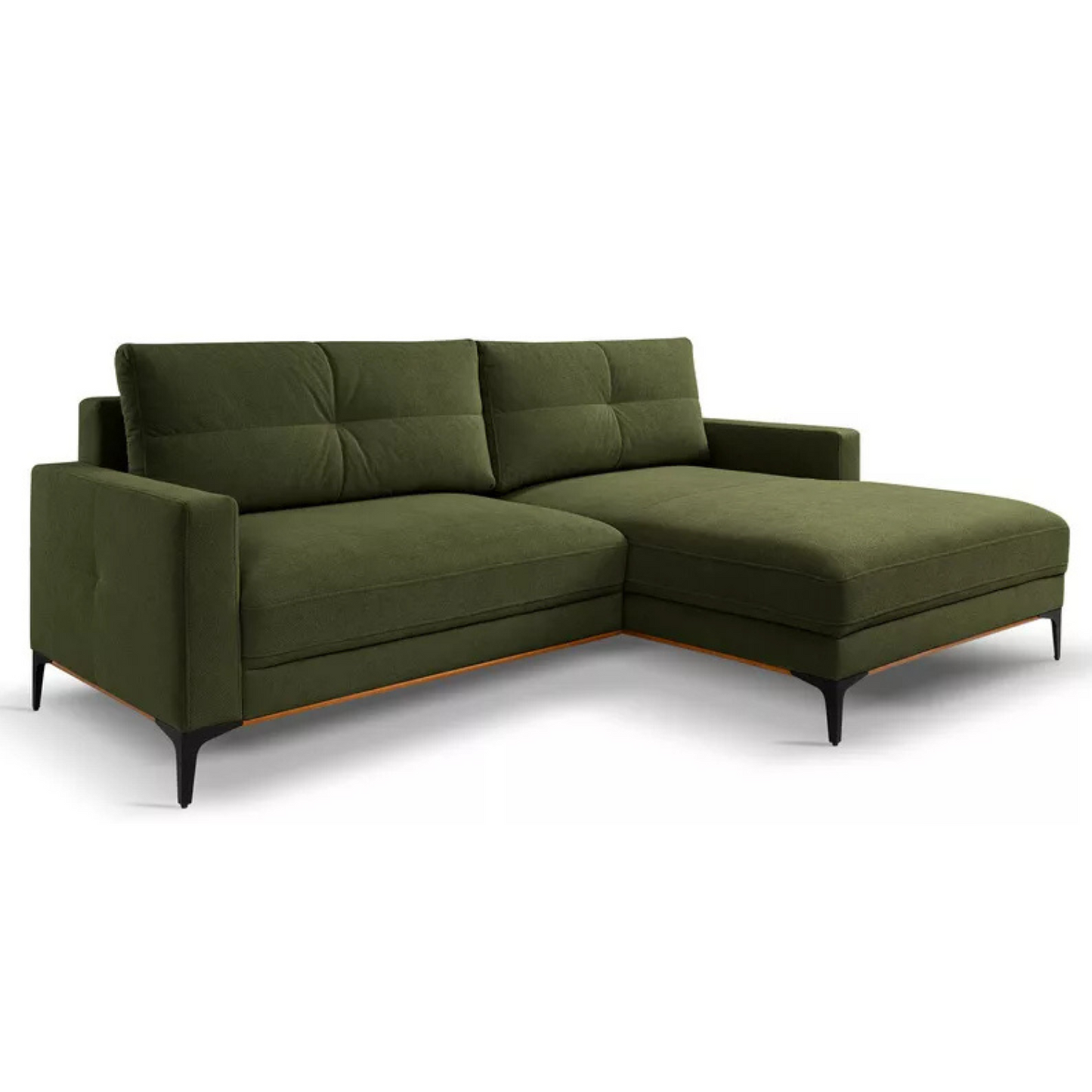 DASSINO L-formas stūra dīvāns ar gulēšanas funkciju ar glabātuvi, tumši zaļš hidrofobs šenils, kreisa/laba puse - N1 Home