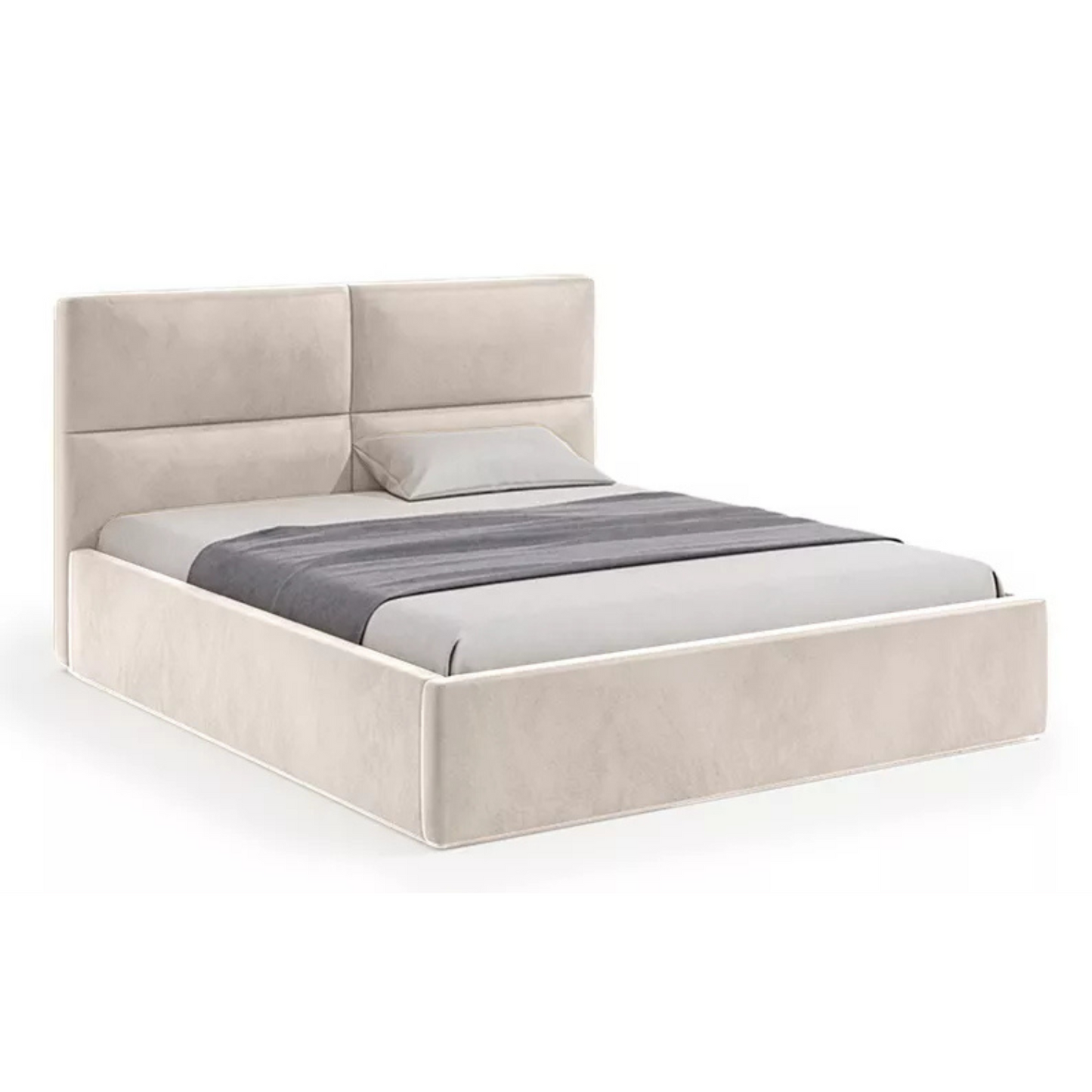 MAHEL Polsterēta gulta 140/160/180x200 cm ar glabātuvi, bēšs samts - N1 Home