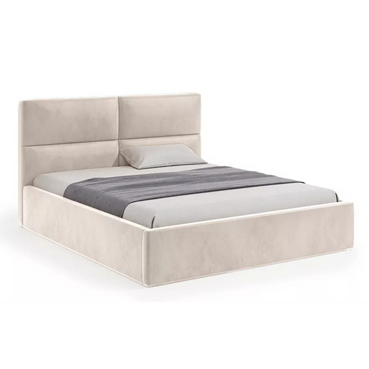 MAHEL Polsterēta gulta 140/160/180x200 cm ar glabātuvi, bēšs samts - N1 Home