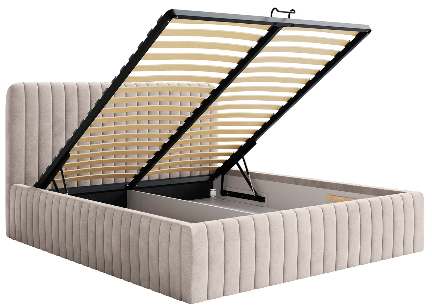 LIANOSOL Mīkstā gulta 140/160/180x200 cm ar glabātuvi, pelēks un bēšs hidrofobs samts - N1 Home