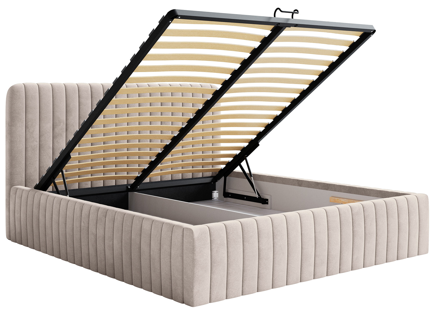 LIANOSOL Mīkstā gulta 140/160/180x200 cm ar glabātuvi, pelēks un bēšs hidrofobs samts - N1 Home