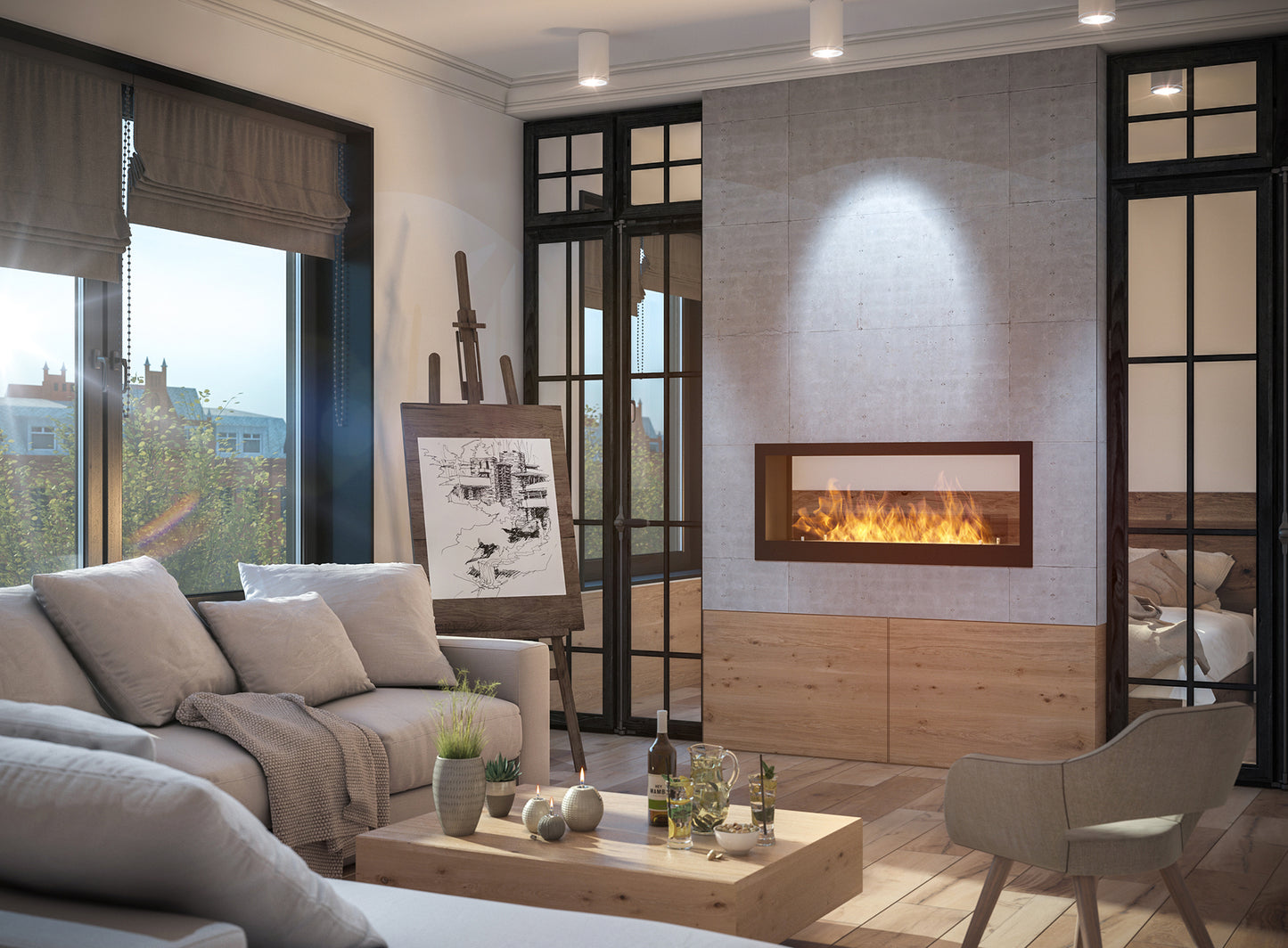 Biokamīns 2Sid 90/50/25; 120/50/25 cm melns - N1 Home