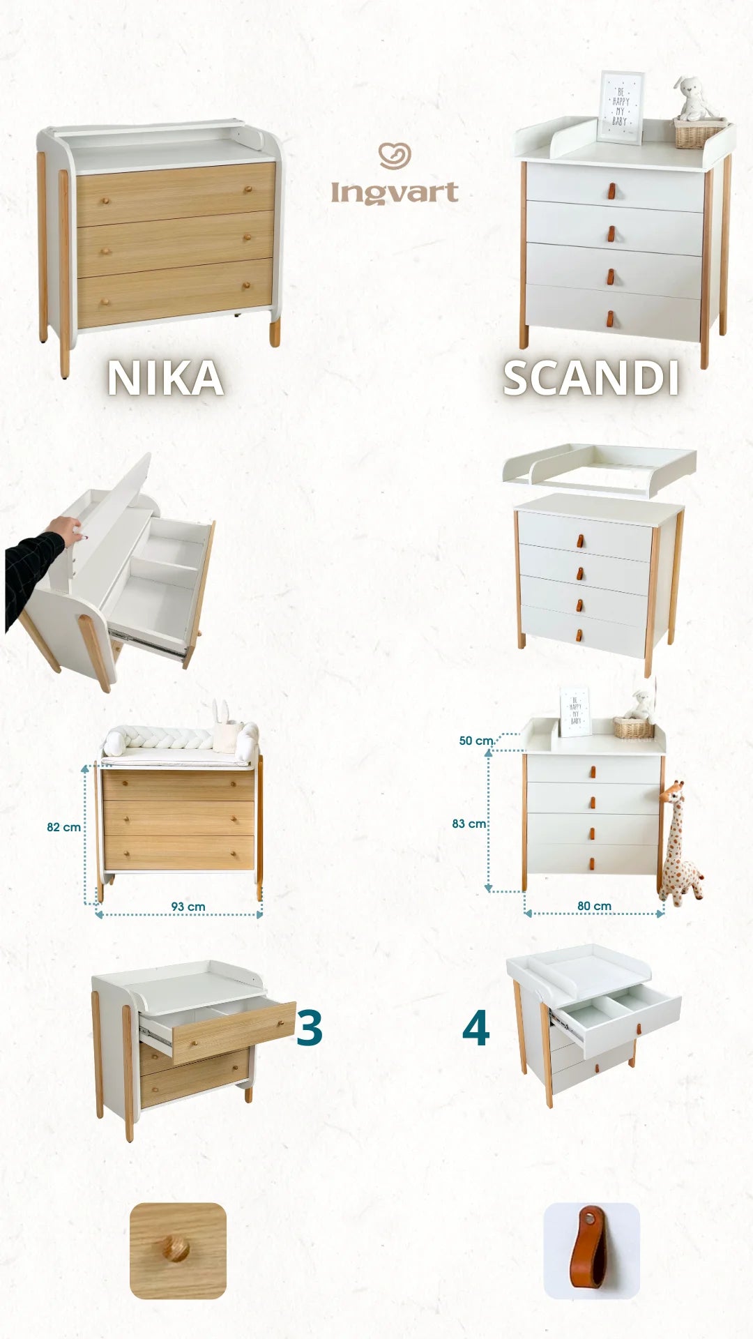 Ingvart Kumode ar Pārtinamo Galdiņu Nika 84/93/43 cm Natural/White - N1 Home