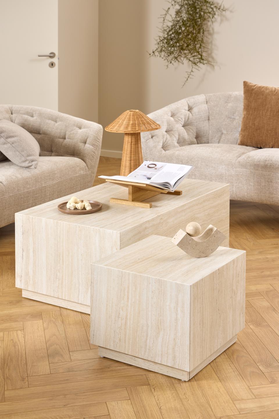 Kafijas galds Dia 100x60x42 cm; 44x44x38 cm travertīns - N1 Home