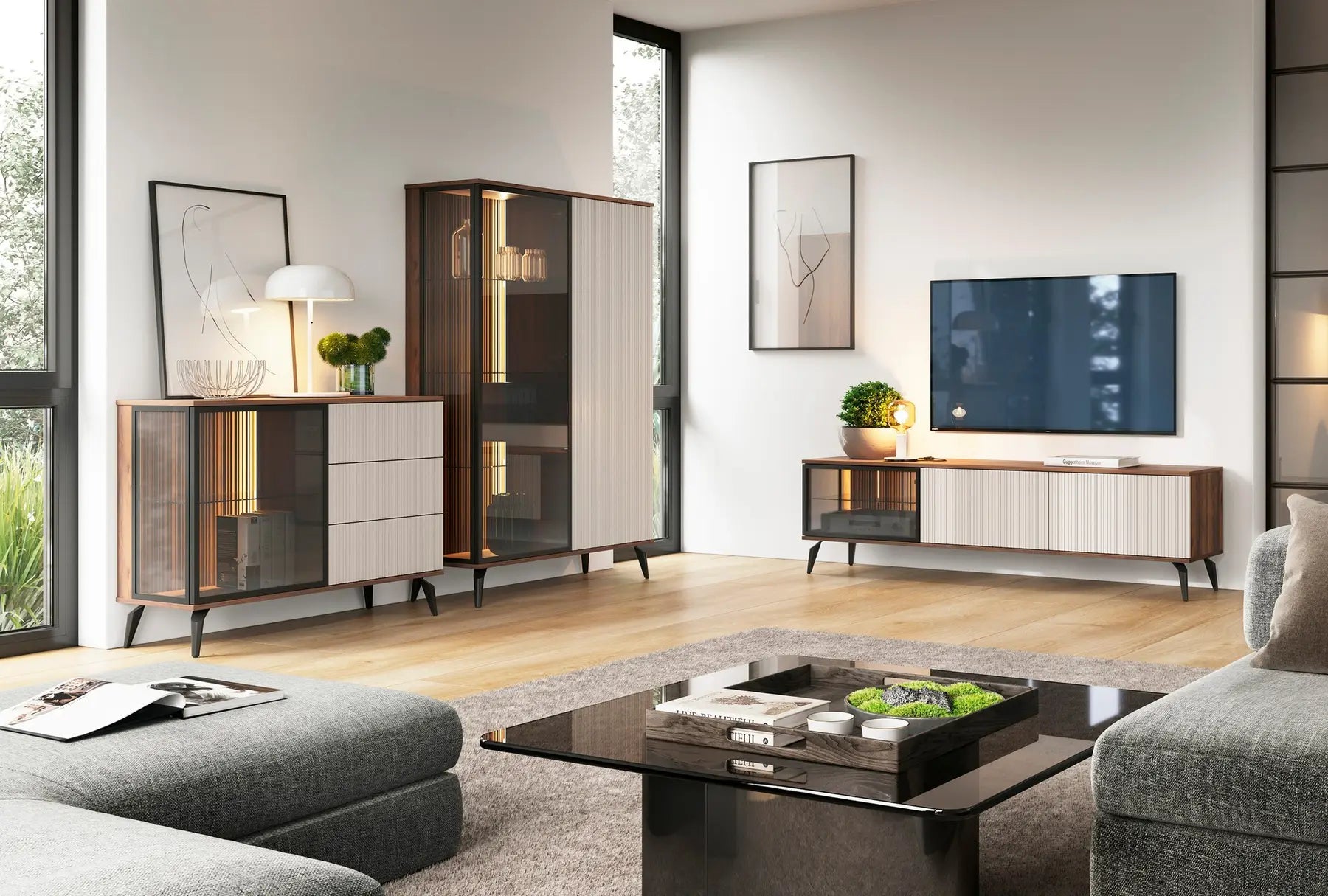 TV skapis Vic 180/39/50 cm kašmirs/rieksts - N1 Home