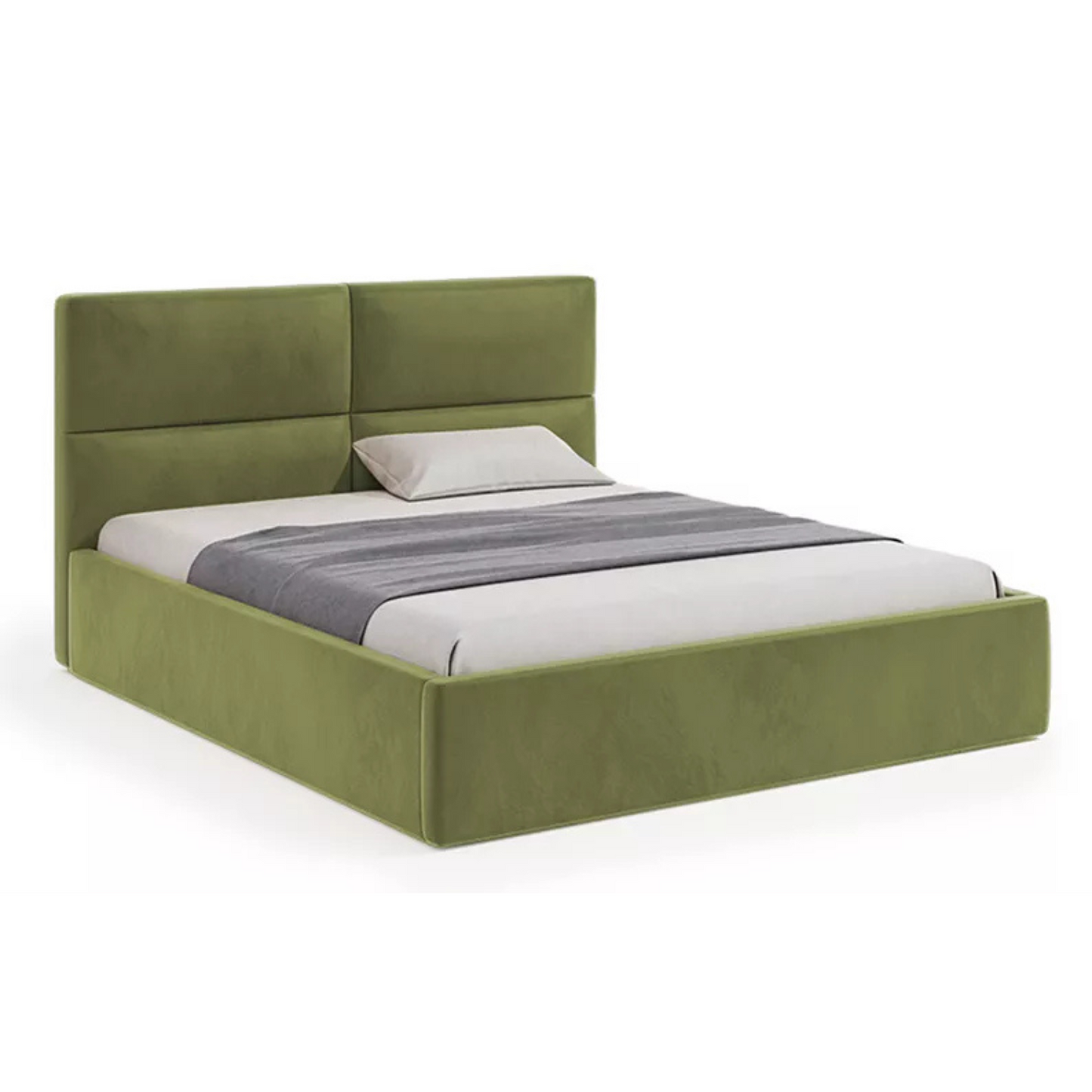 MAHEL Polsterēta gulta 140/160/180x200 cm ar glabātuvi, olīvu samts - N1 Home