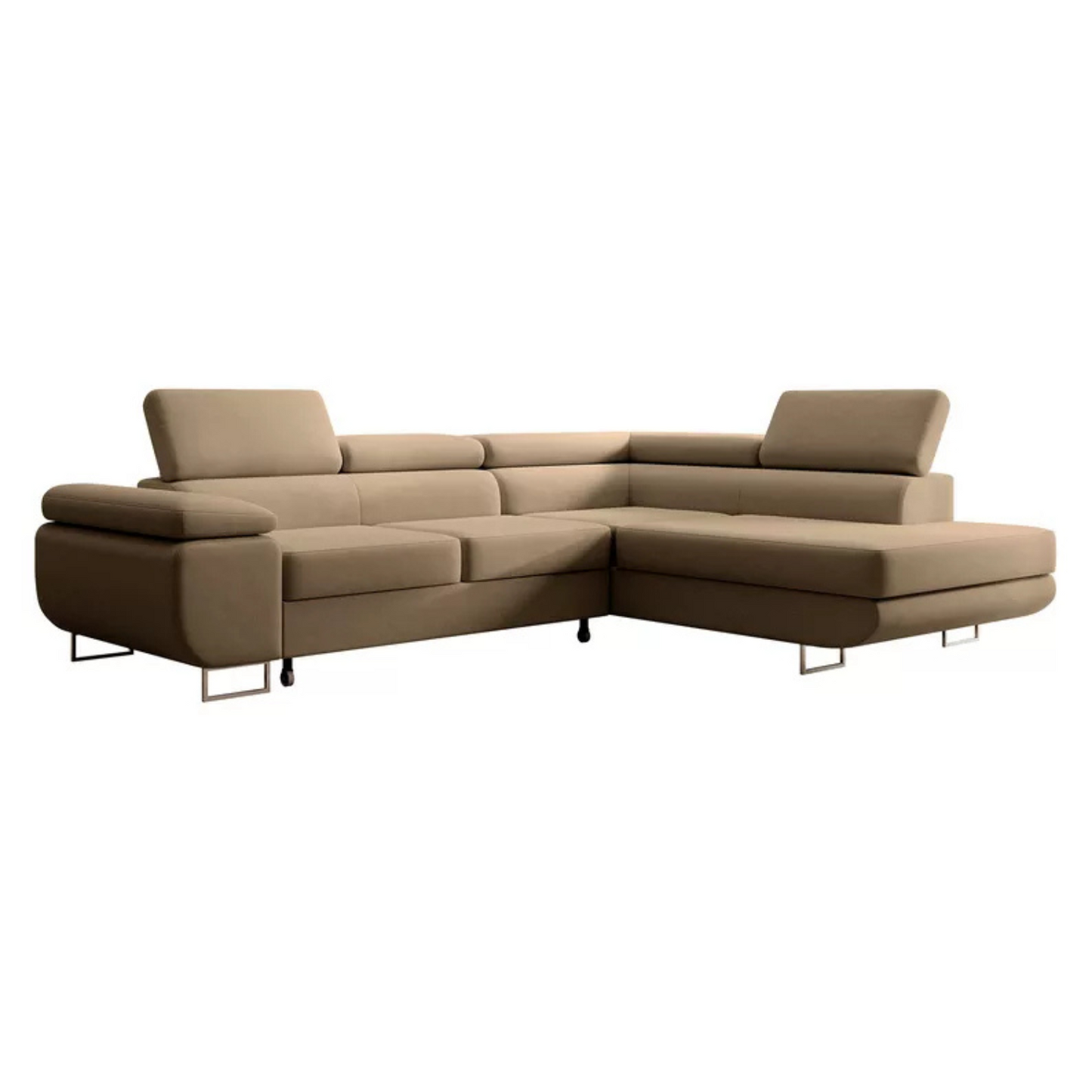 VILSTEV L-formas stūra dīvāns ar gulēšanas funkciju, ar konteineru, bēšs viegli tīrāms samts, kreisa/laba puse - N1 Home