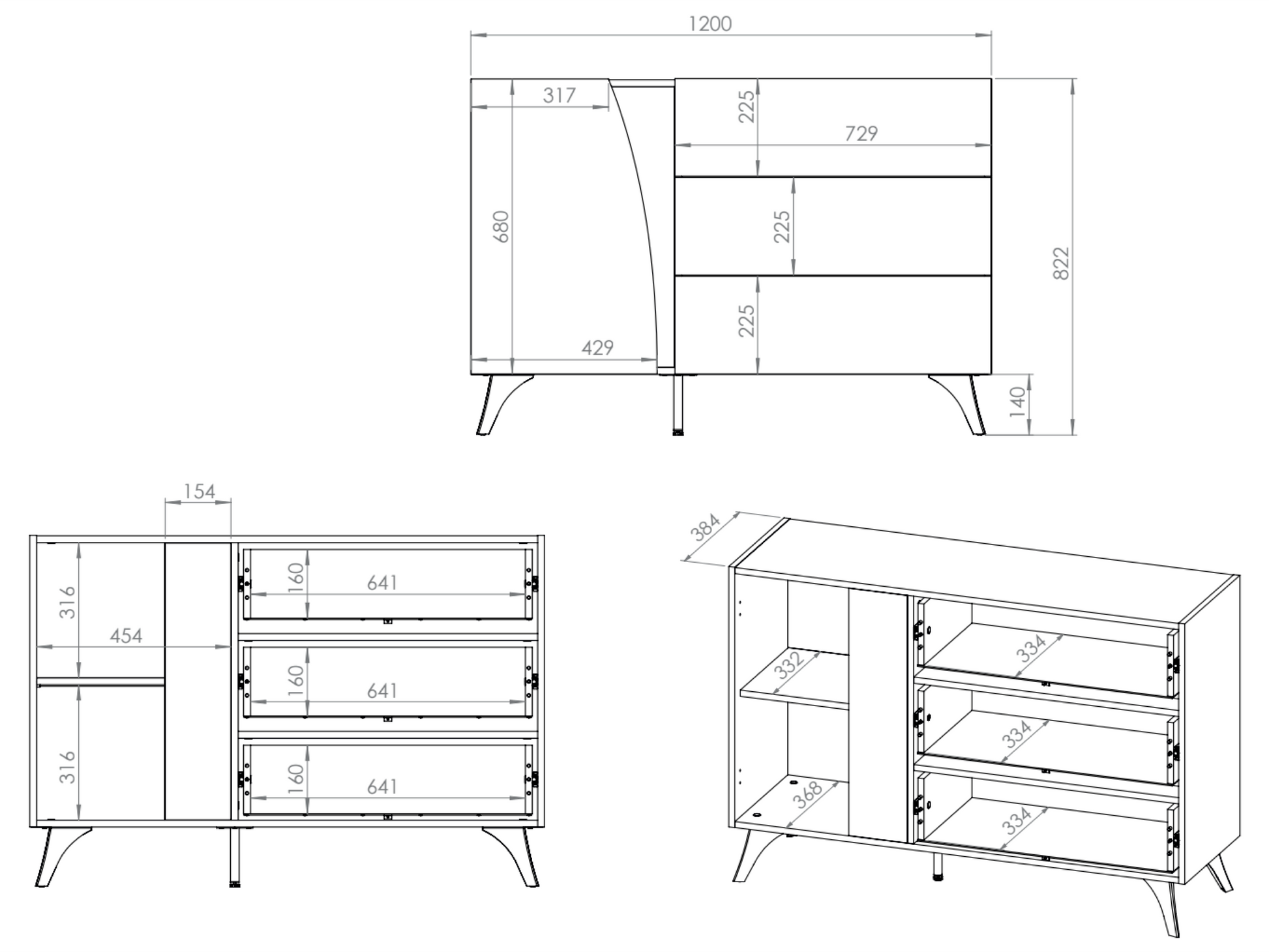 Kumode Toskana 120/82/38 cm ozols/melns - N1 Home