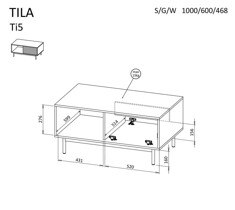 Kafijas galds Tilipa 100/60/46 cm kašmirs/ellots ozols - N1 Home