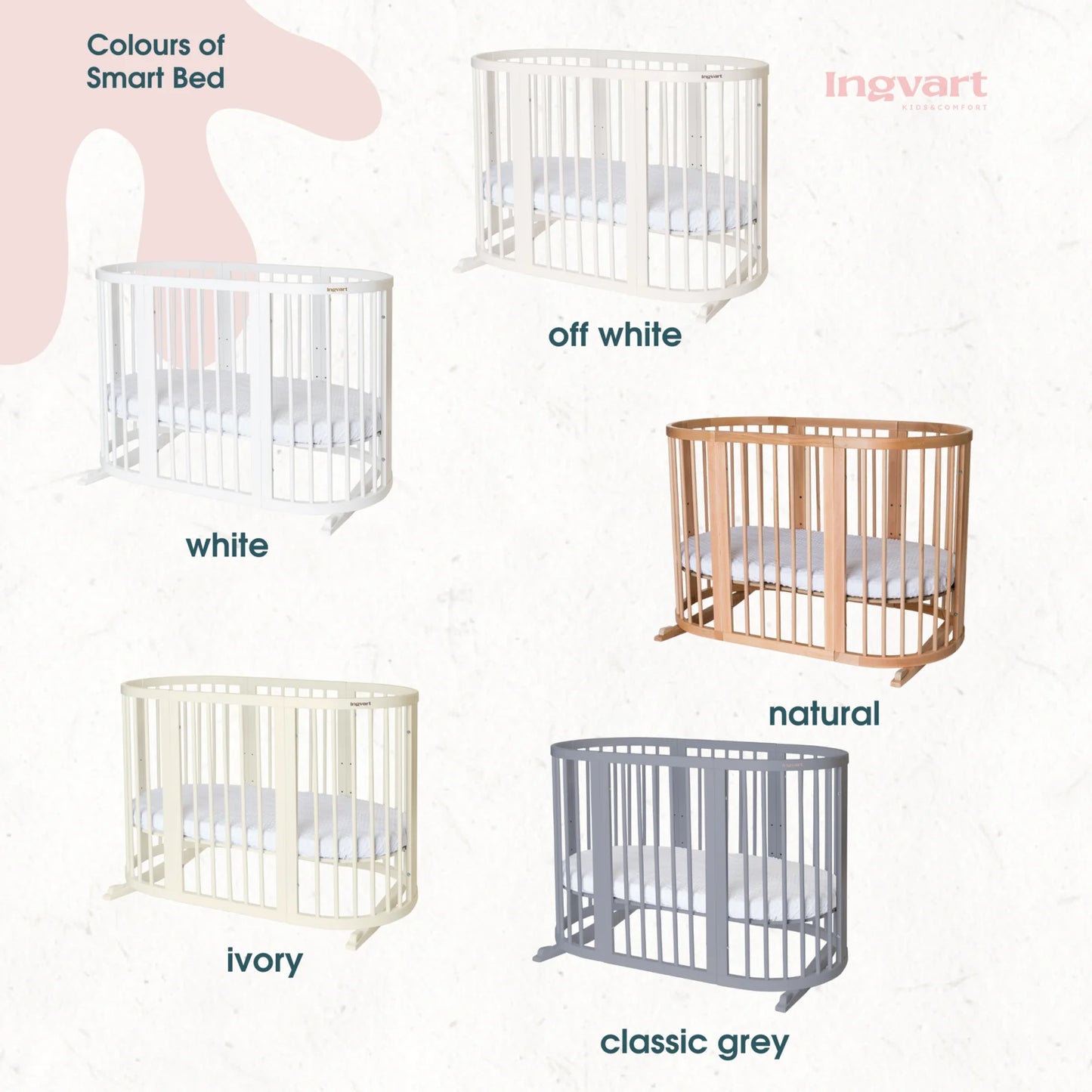 Ovāla bērnu gultiņa Transformers Smart Bed 7 in 1 82/75/60 cm cappuccino krāsa - N1 Home