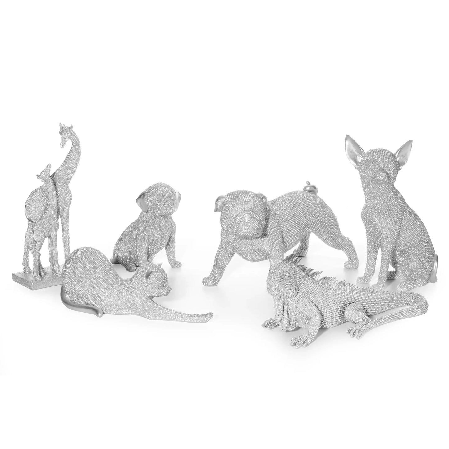 Dekoratīva figūriņa Iguāna ar smalku strukturālu rakstu 31/15/12 cm sudrabs - N1 Home