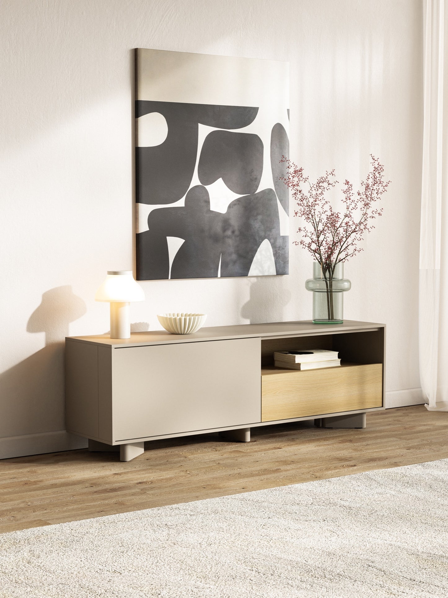 TV skapis Distri 140/46/35 cm Vičencas ozols/kašmirs