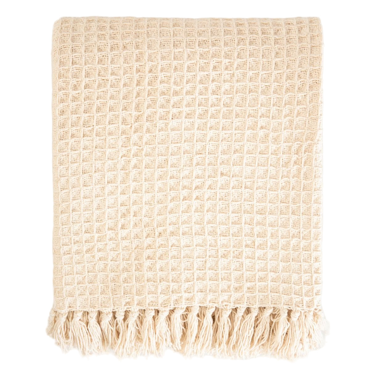 Kokvilnas sega Vaffe ar bārkstīm 130x170 cm ekru - N1 Home