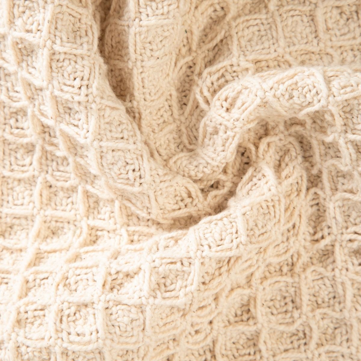 Kokvilnas sega Vaffe ar bārkstīm 130x170 cm ekru - N1 Home