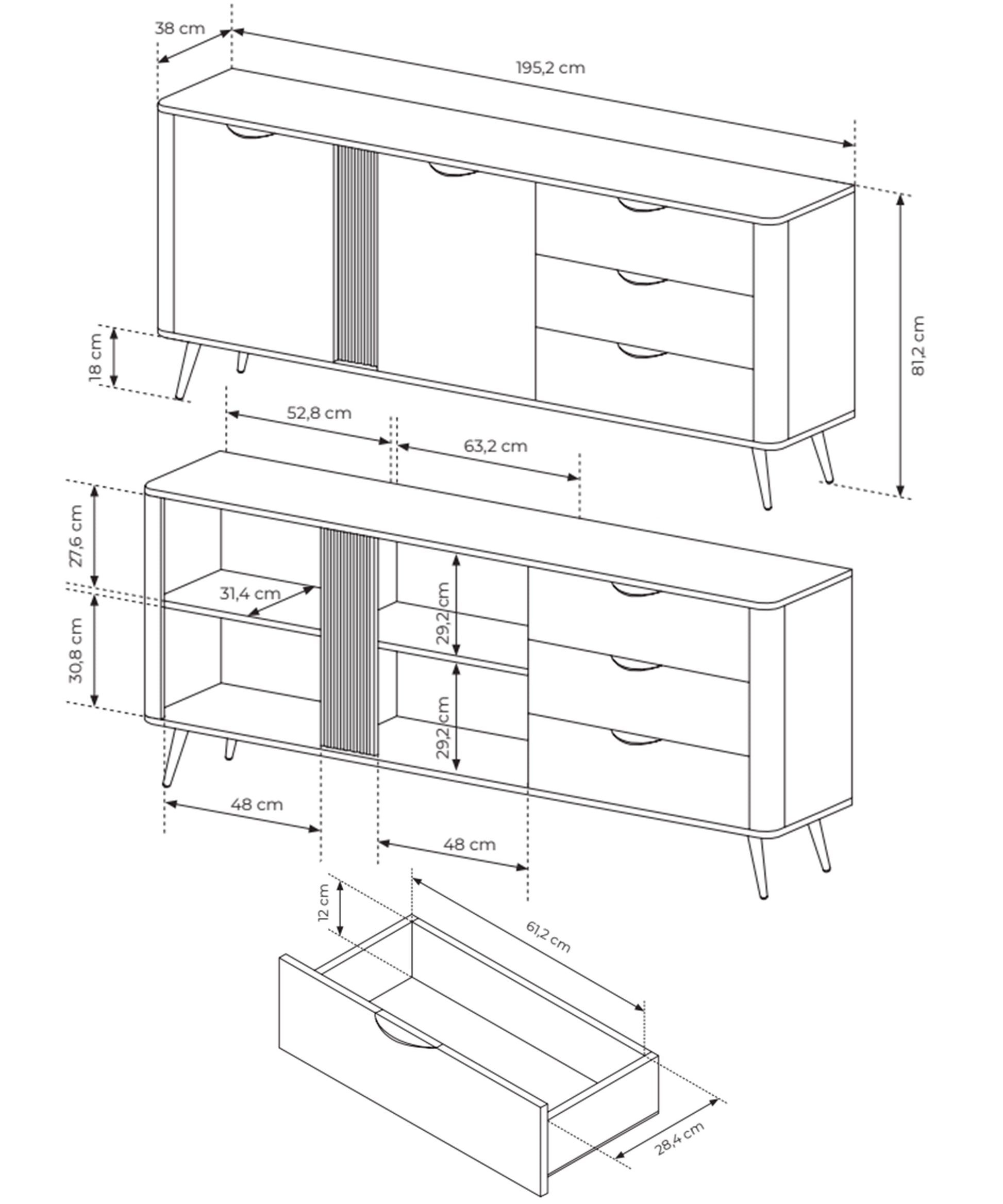 Kumode Verto 81/195/38 cm Dunin ozols - N1 Home