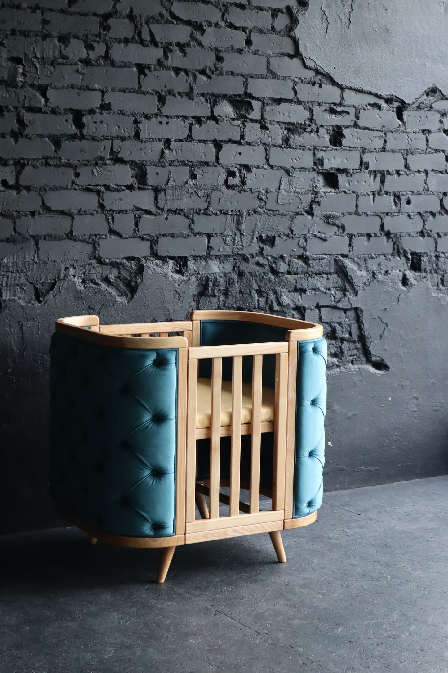 Gultiņa-transformers Boho ar kustīgu sienu 70/90-134 cm dabisks/dark mint velūrs - N1 Home