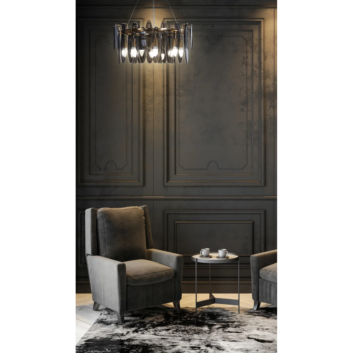 Lustra Mar ar kūpināta stikla piekariņiem, regulējams augstums, 60 x 150 cm, grafīts - N1 Home