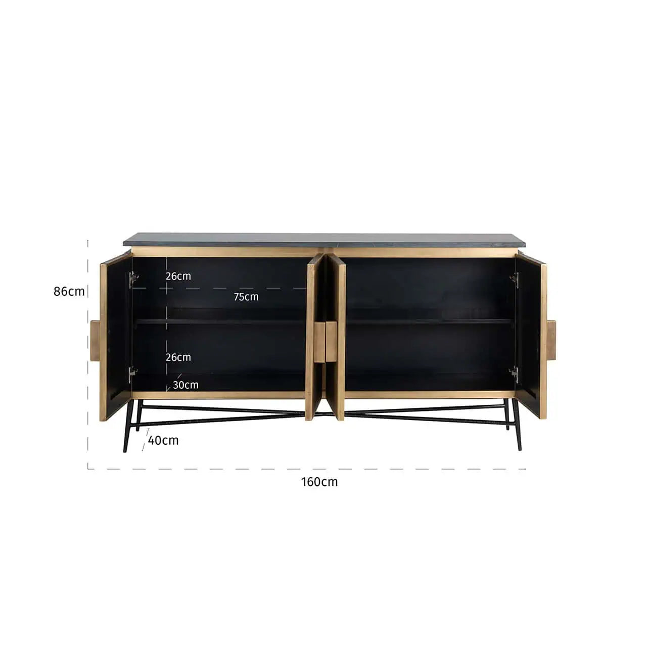 Ironville kumode ar 4 durvīm Richmond Interiors 86/160/40 cm zelts - N1 Home