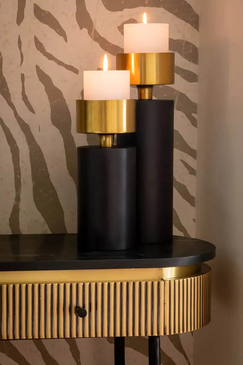 Svečturis Tess small Richmond Interiors 32,5/13,5/13,5 cm melns/zelts - N1 Home