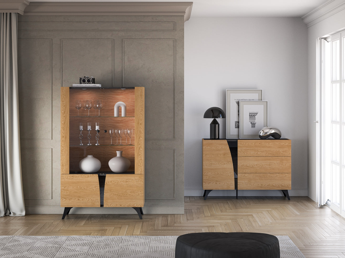 Skapis Toskana 152/94/38 cm ozols/melns