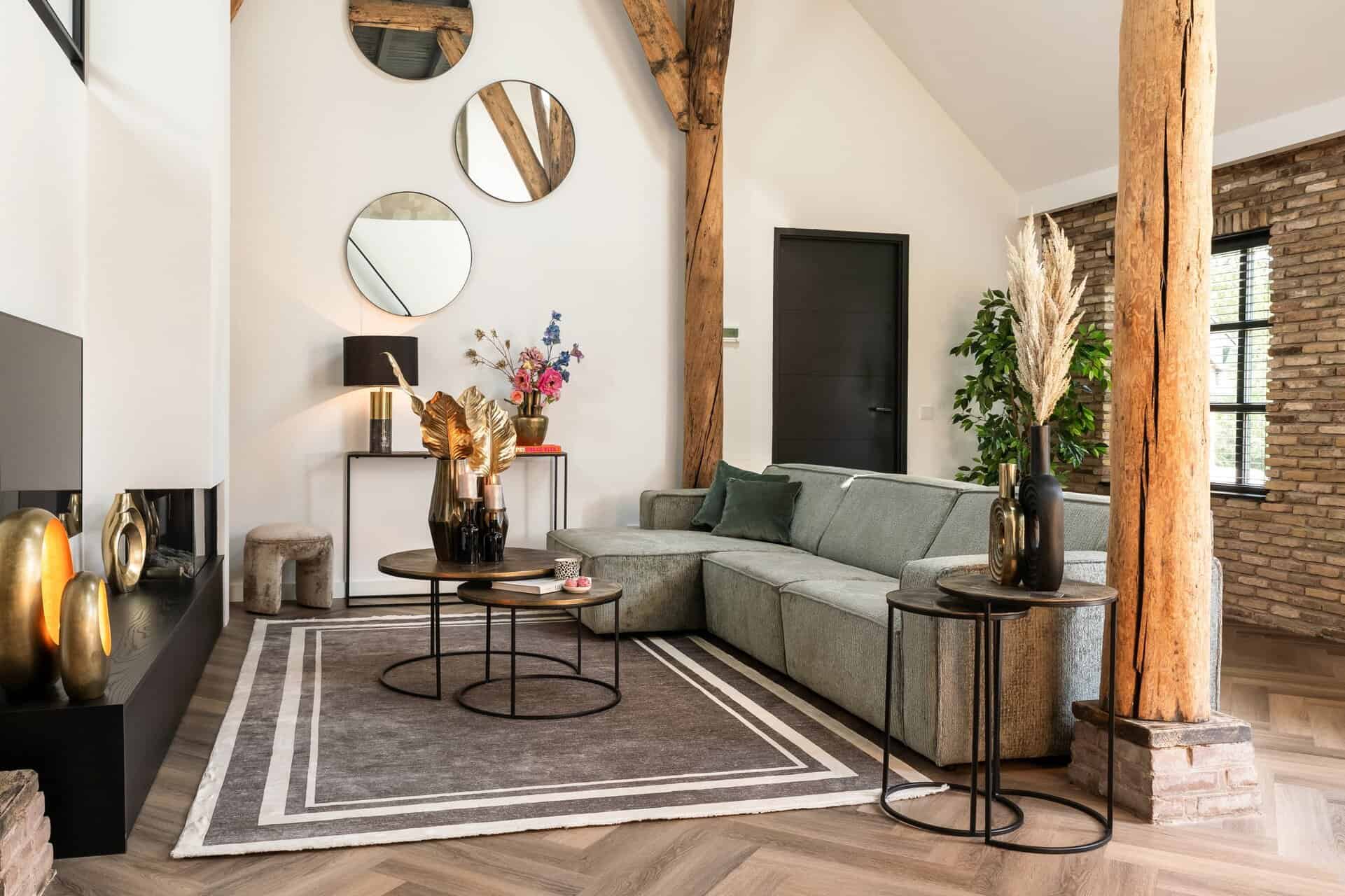 Kafijas galds Tulum (Set of 2) Richmond Interiors 80/46/80 cm brushed gold - N1 Home