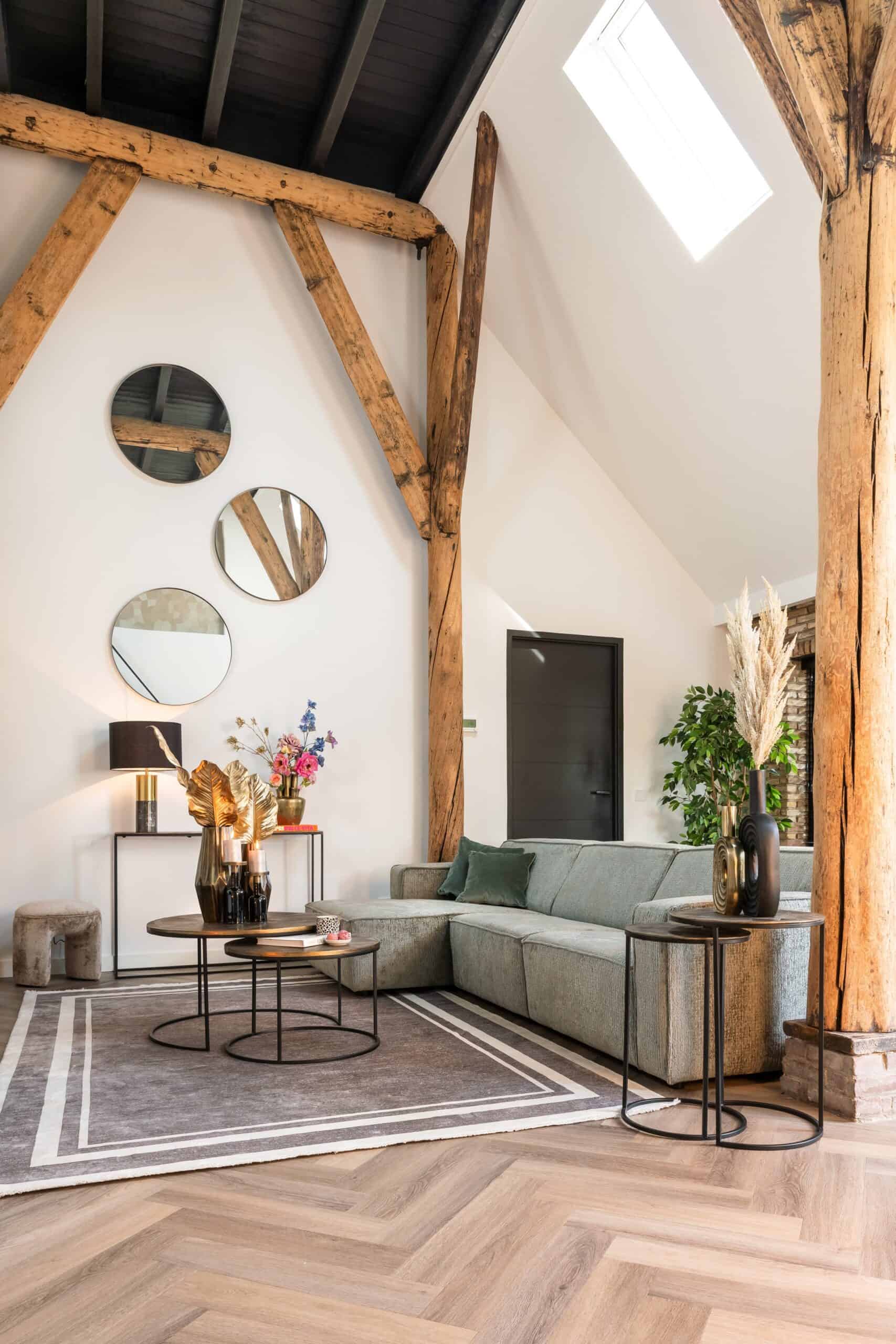 Kafijas galds Tulum (Set of 2) Richmond Interiors 80/46/80 cm brushed gold - N1 Home