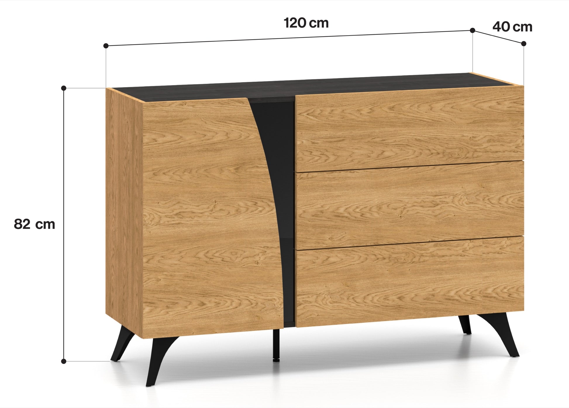 Kumode Toskana 120/82/38 cm ozols/melns - N1 Home