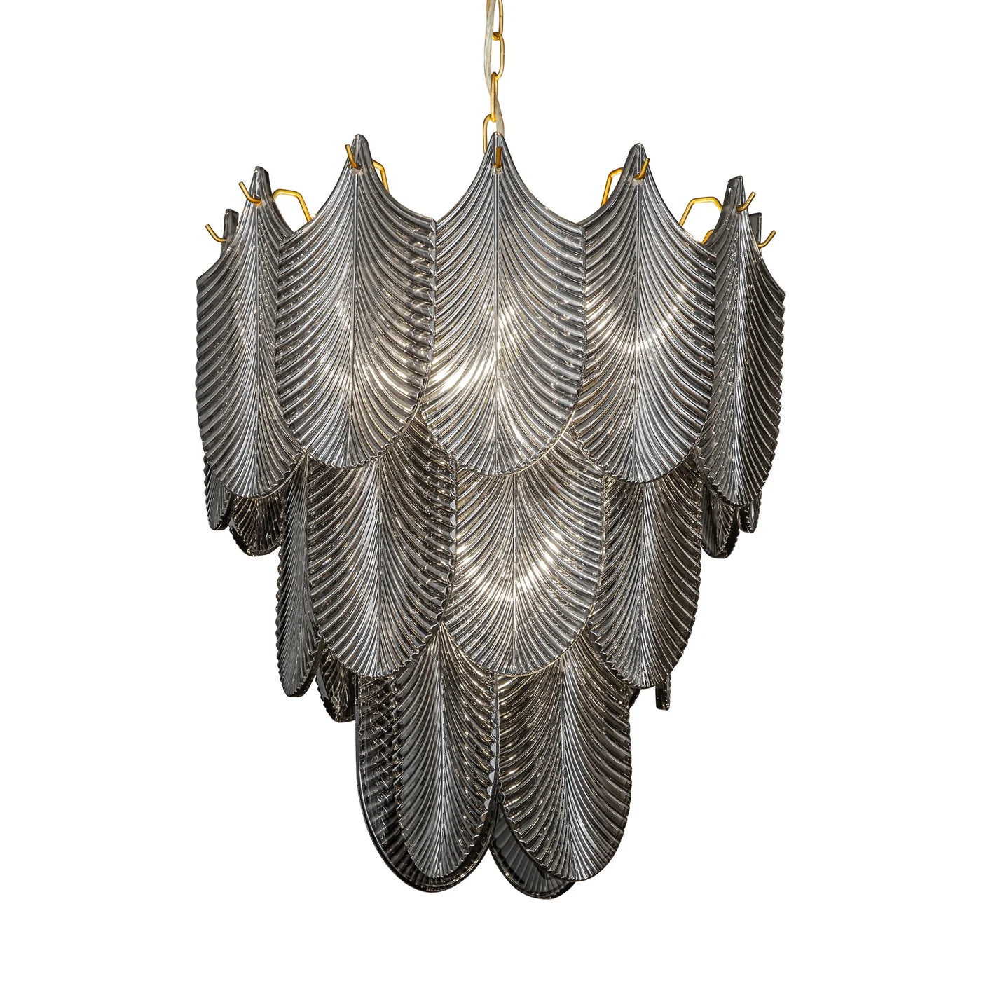 Lustra Mel ar stikla piekariņiem kūpināta stikla lapu veidā, 50 x 150 cm, grafīts, zelts - N1 Home
