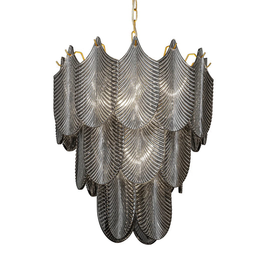 Lustra Mel ar stikla piekariņiem kūpināta stikla lapu veidā, 50 x 150 cm, grafīts, zelts - N1 Home