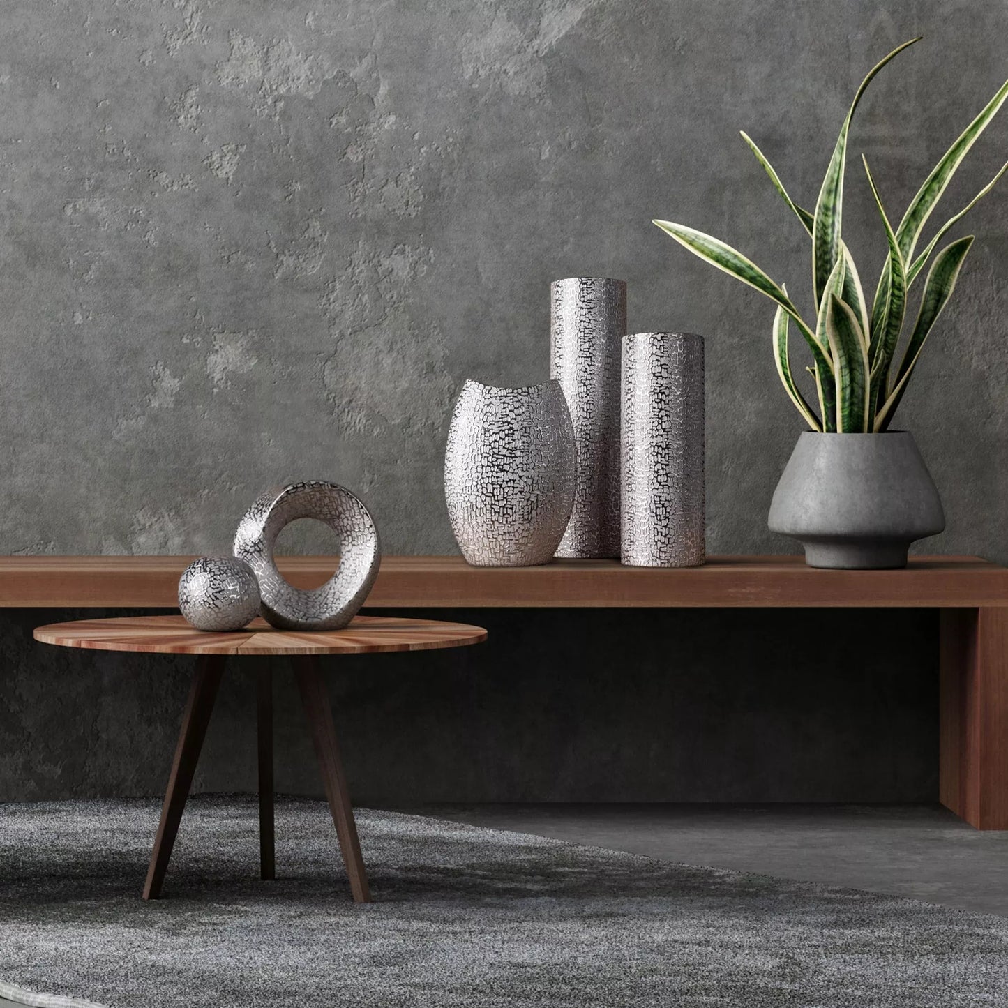 Keramikas vāze Riza ar smalku, spīdīgu rakstu 23/9/22 cm sudrabs - N1 Home