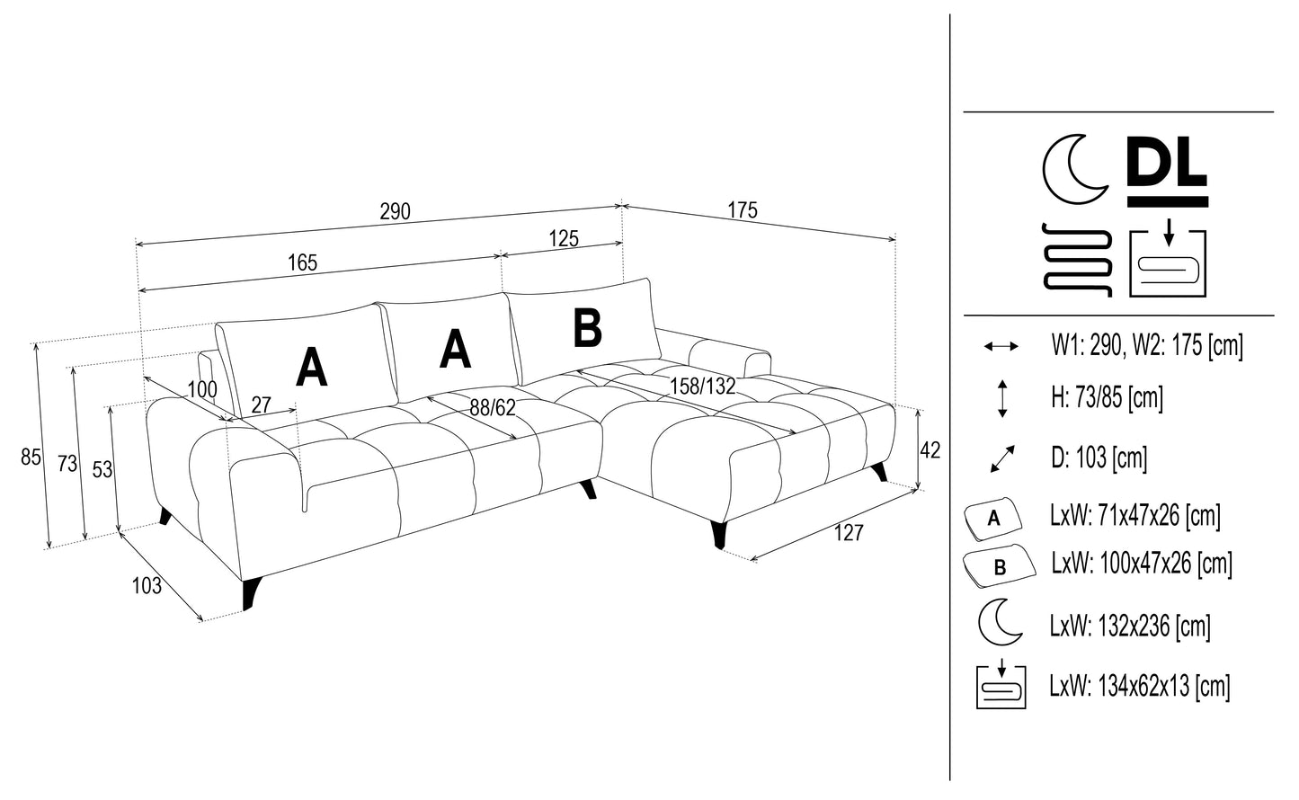 Dīvāns Atha 290/85/103 cm  bēšš - N1 Home