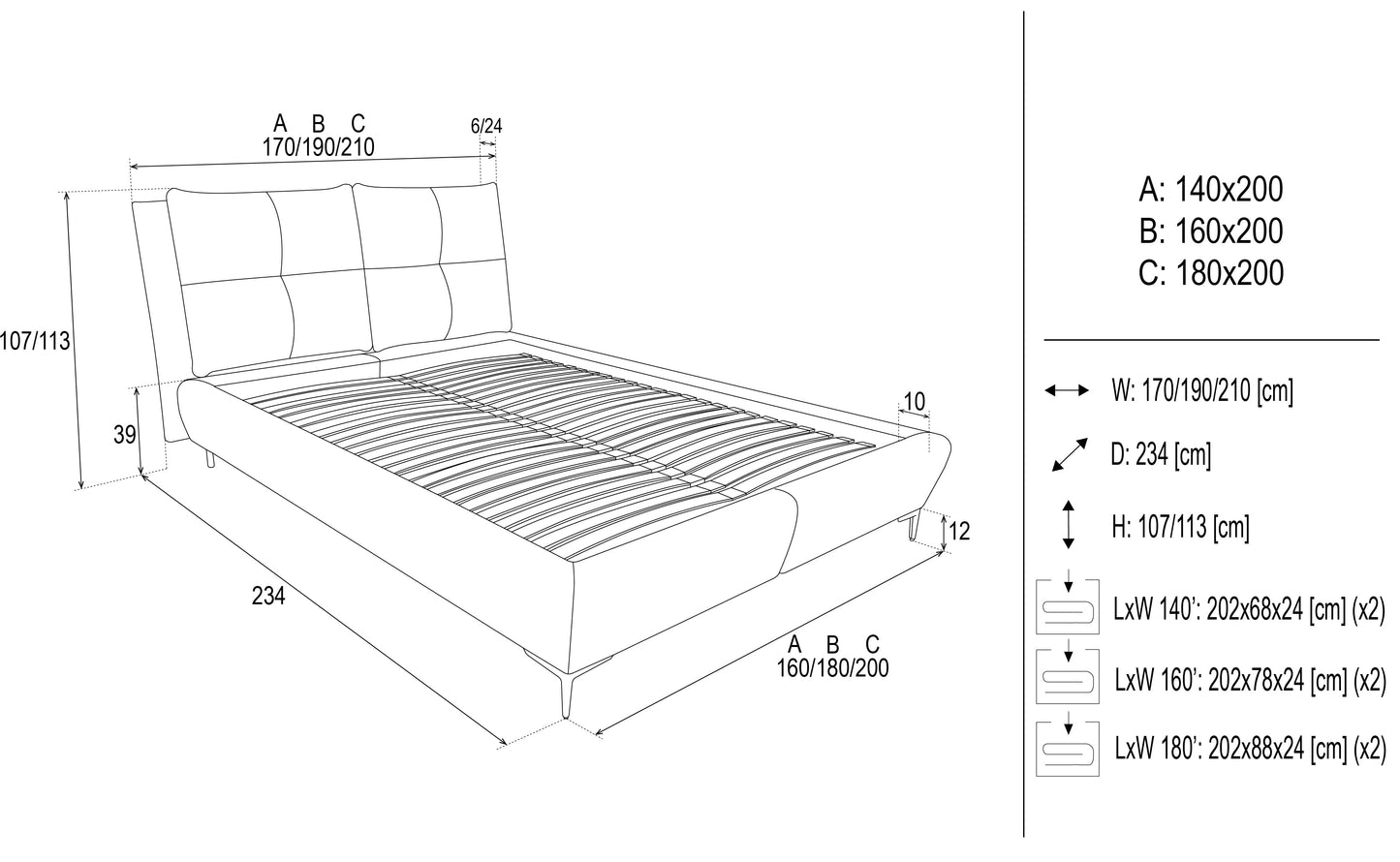 Gulta Aurika 140/160/180 x 20 cm bēšs - N1 Home