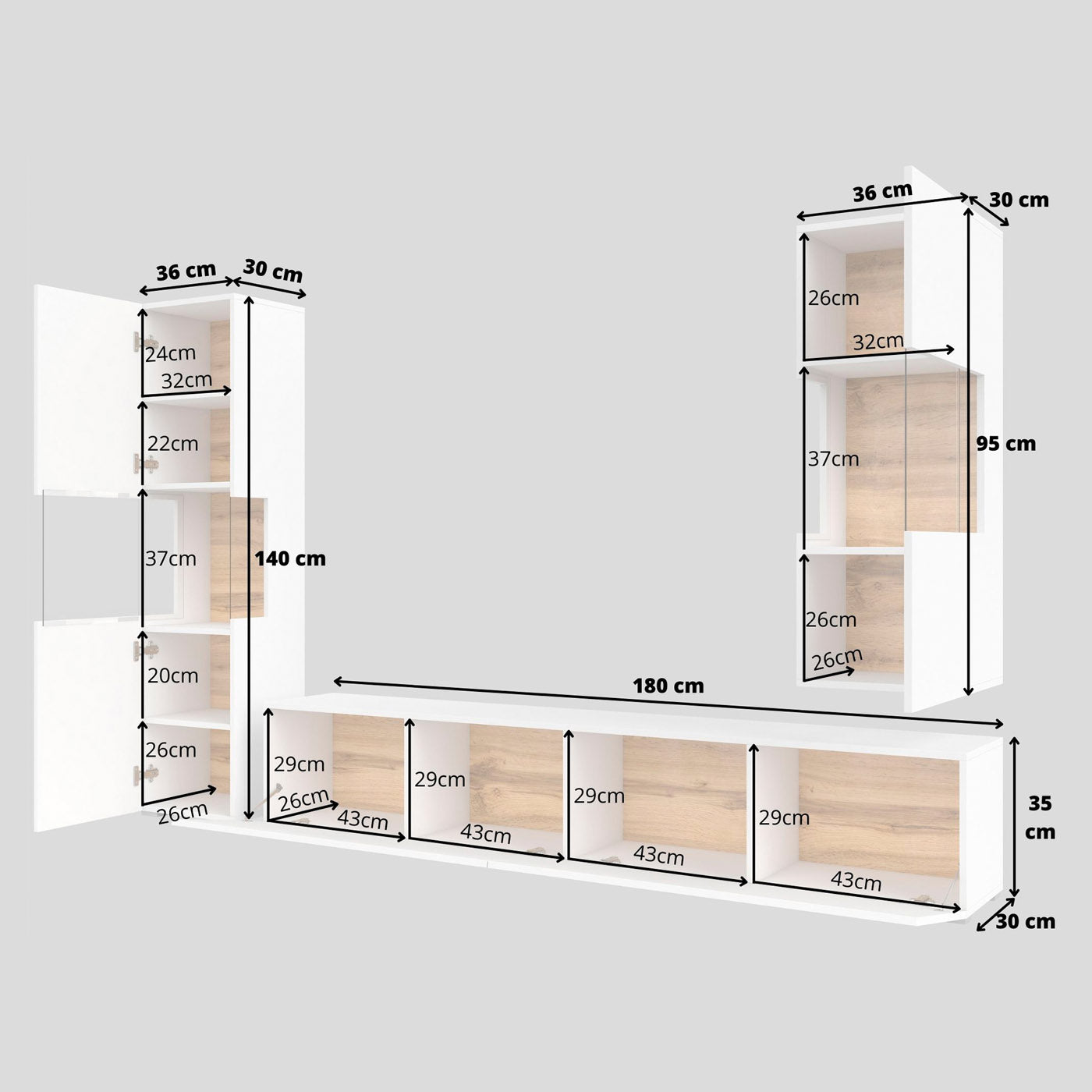 Sienas bloks Avalon 180/140/35 cm balts/Votan ozols