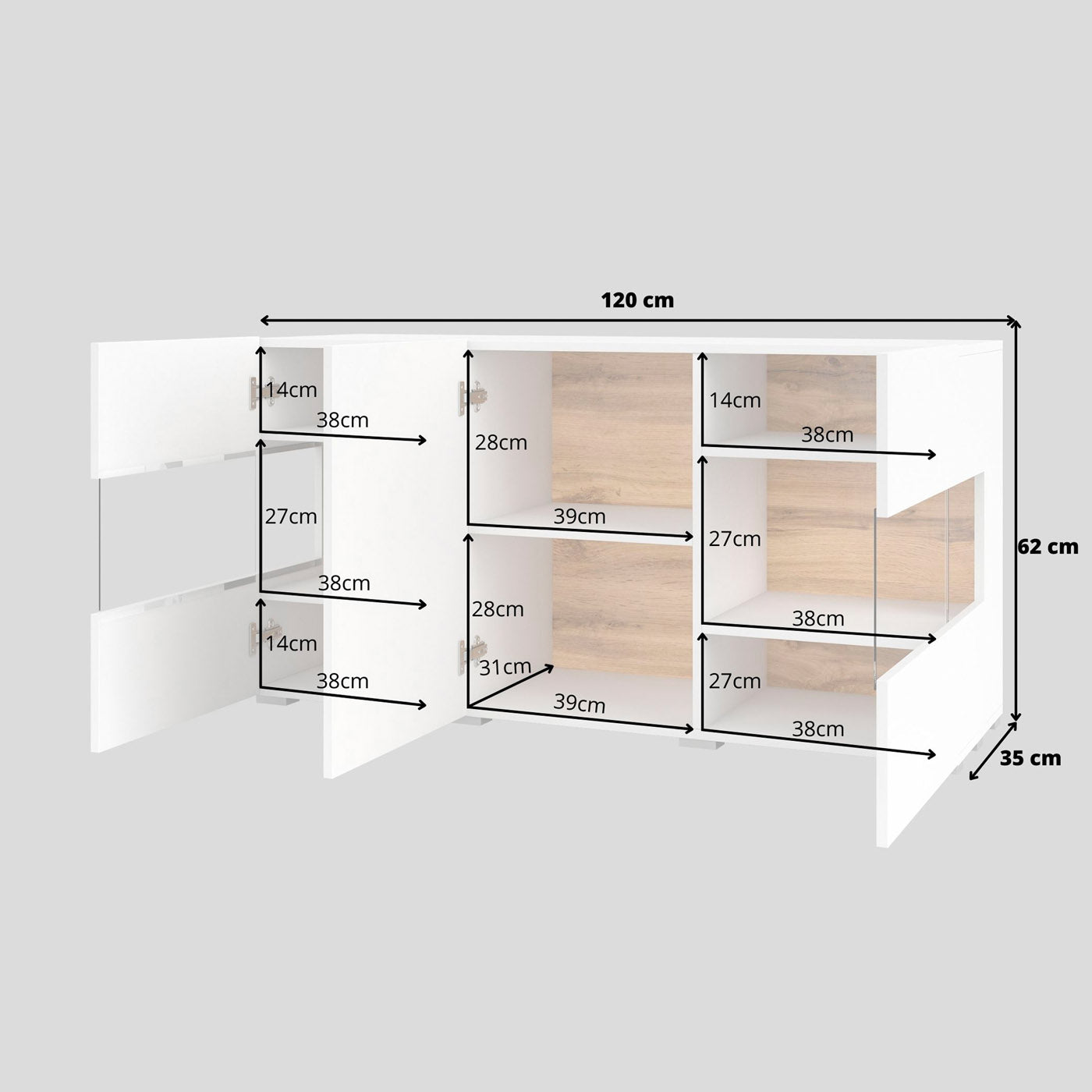 Kumode Avalon 120/35/62 cm balts/Votan ozols - N1 Home