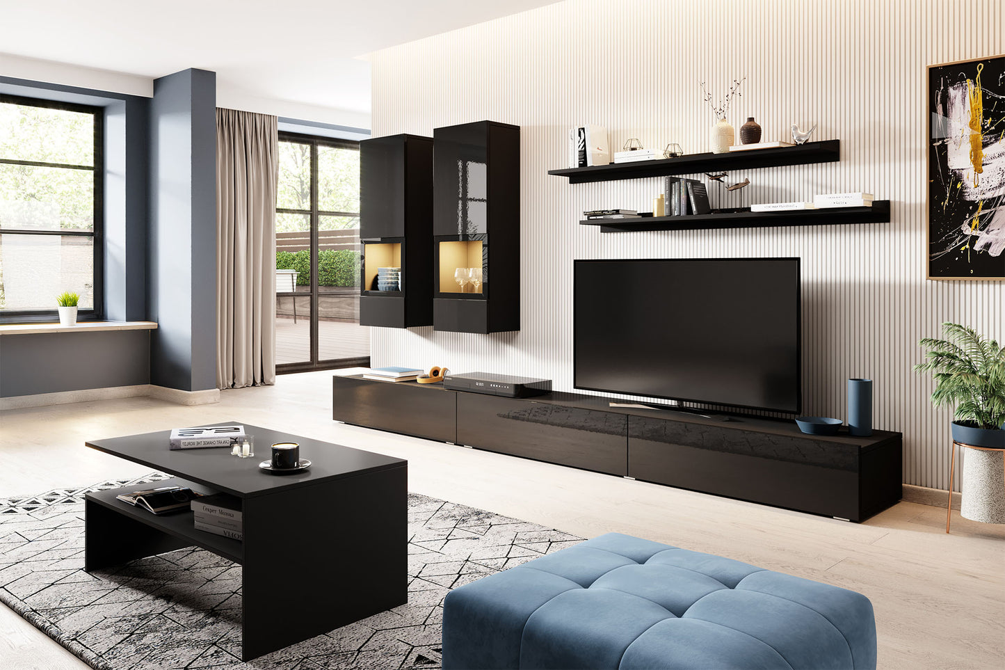 Sienas bloks Greece 270/41 cm melns spīdums/melns supermatēts