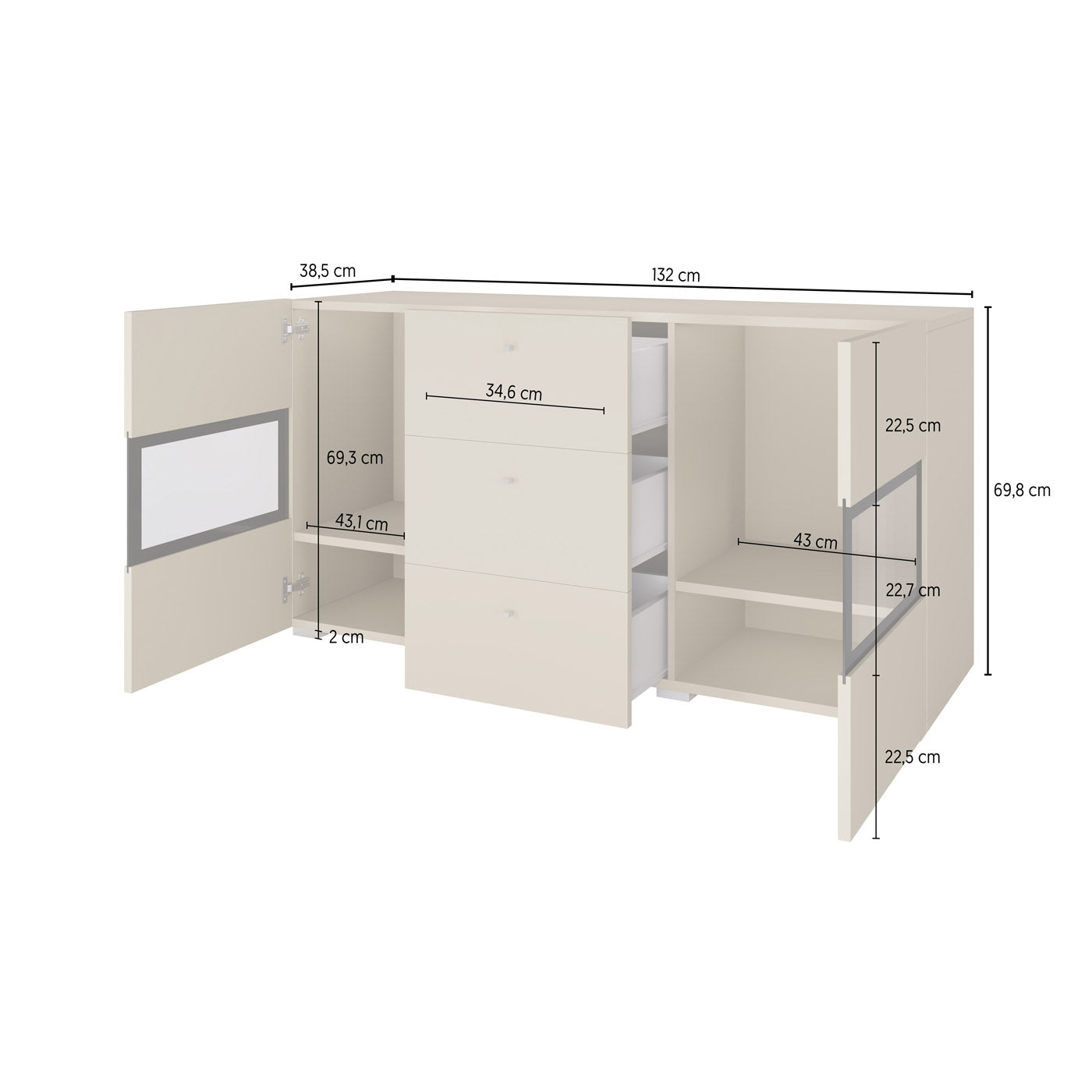Kumode Barots 132/39/70 cm satīna nussbaum/melns/touchwood - N1 Home