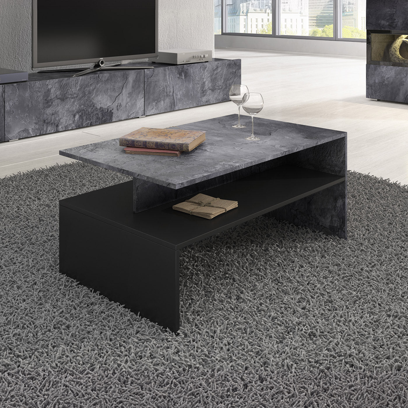 Kafijas galds Barots 100/60/45 cm šīferis/melns - N1 Home