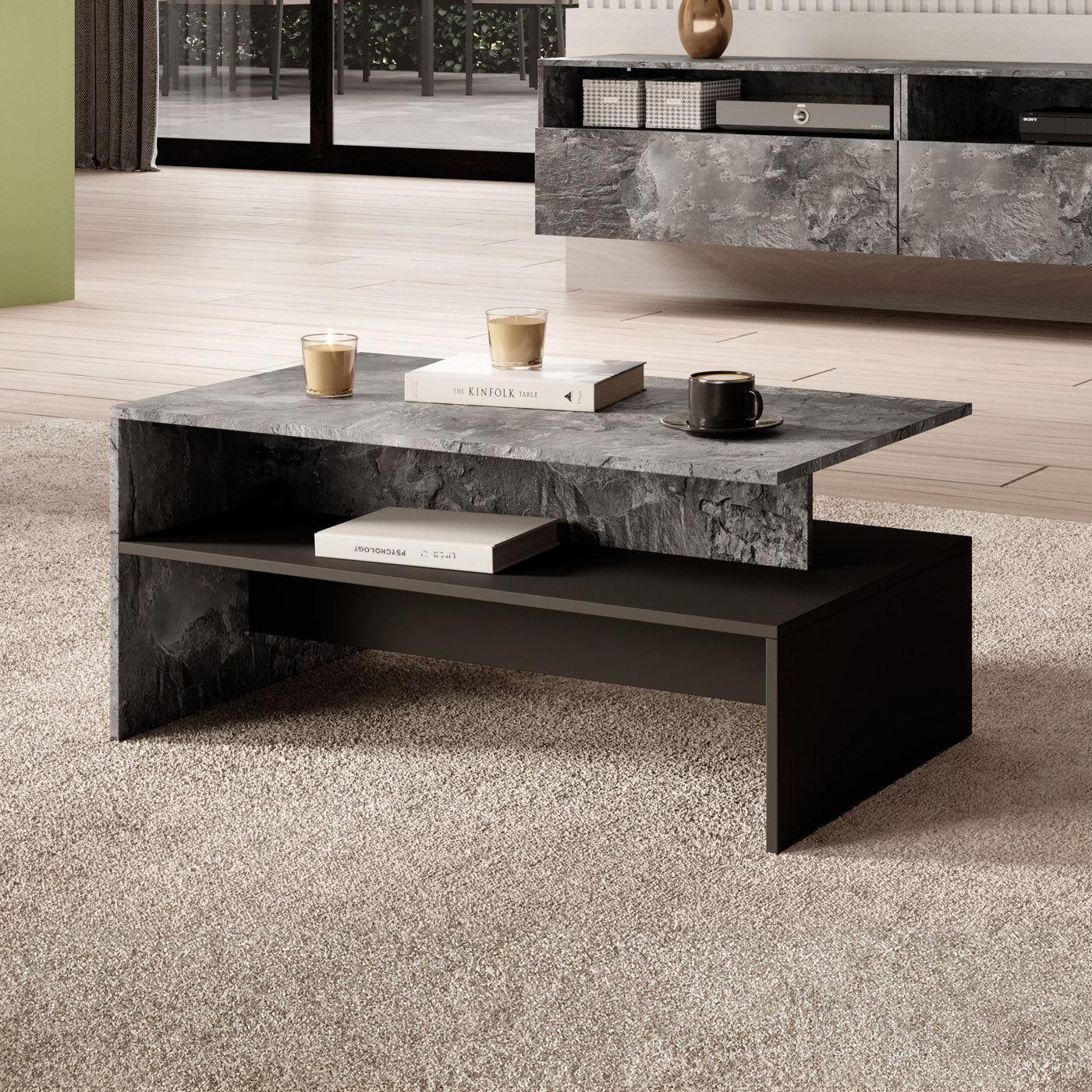 Kafijas galds Barots 100/60/45 cm šīferis/melns - N1 Home