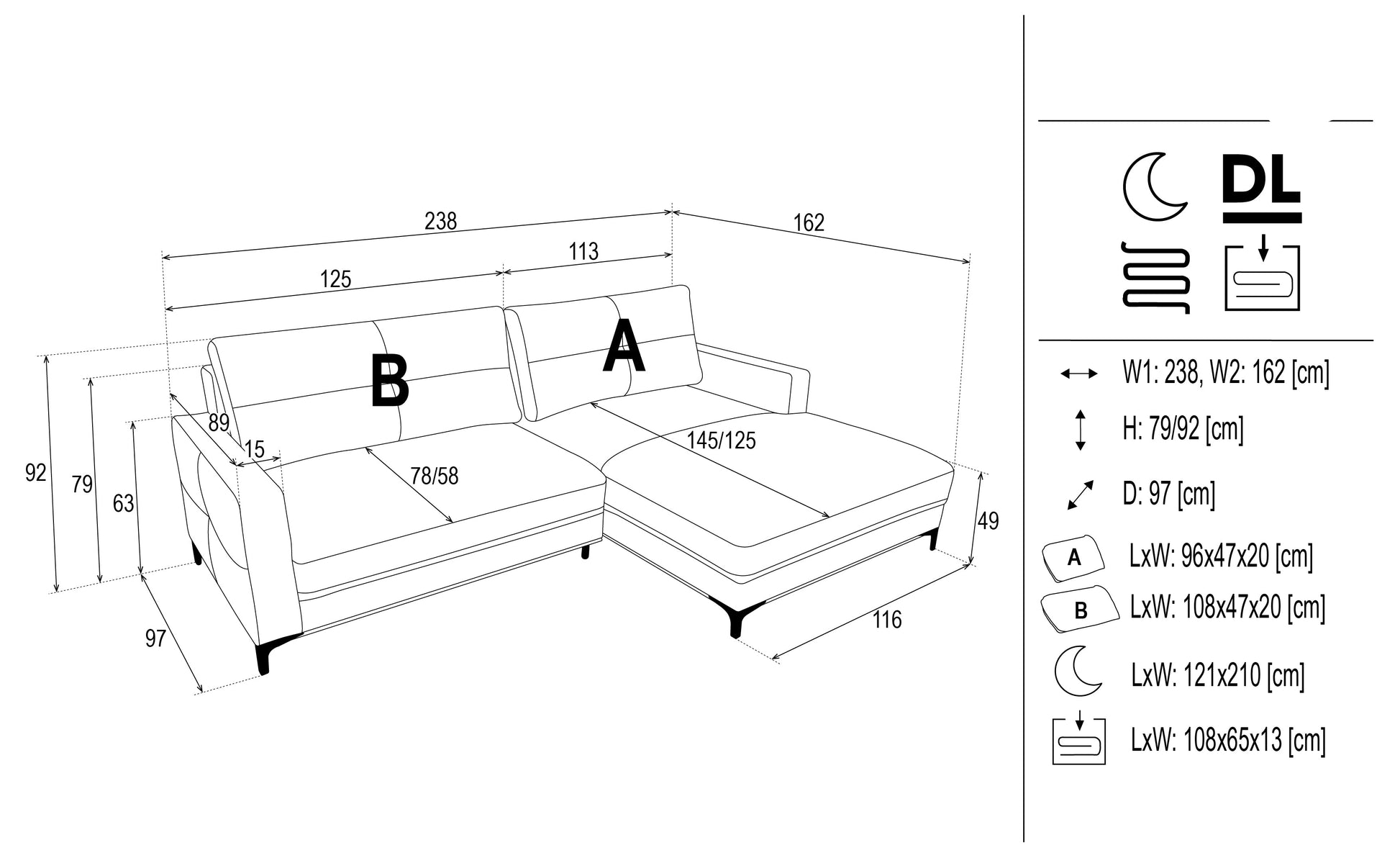 Dīvāns Bergo 238/162/92 cm bēšš - N1 Home