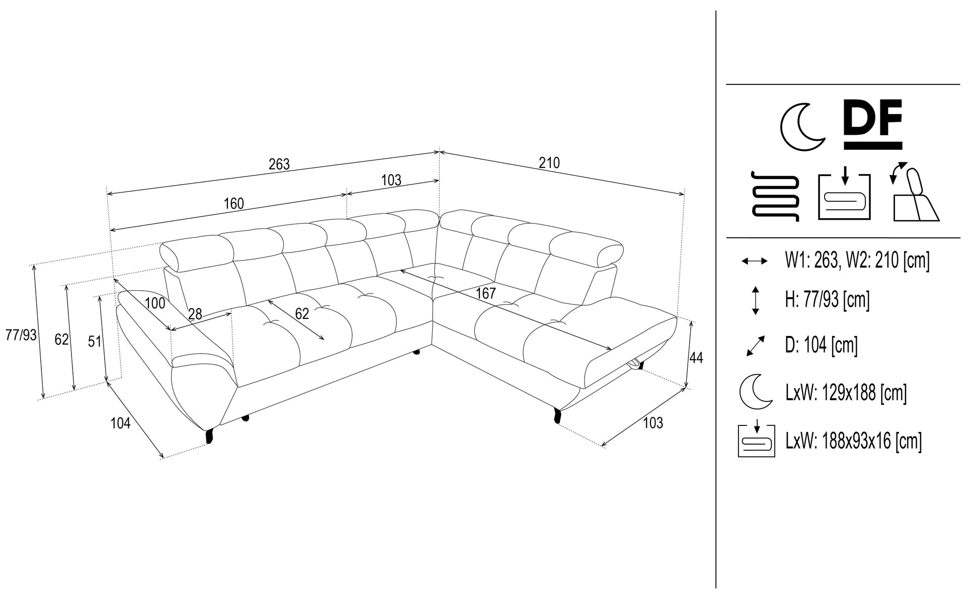 Dīvāns Boso 263/93/104 cm pelēks - N1 Home