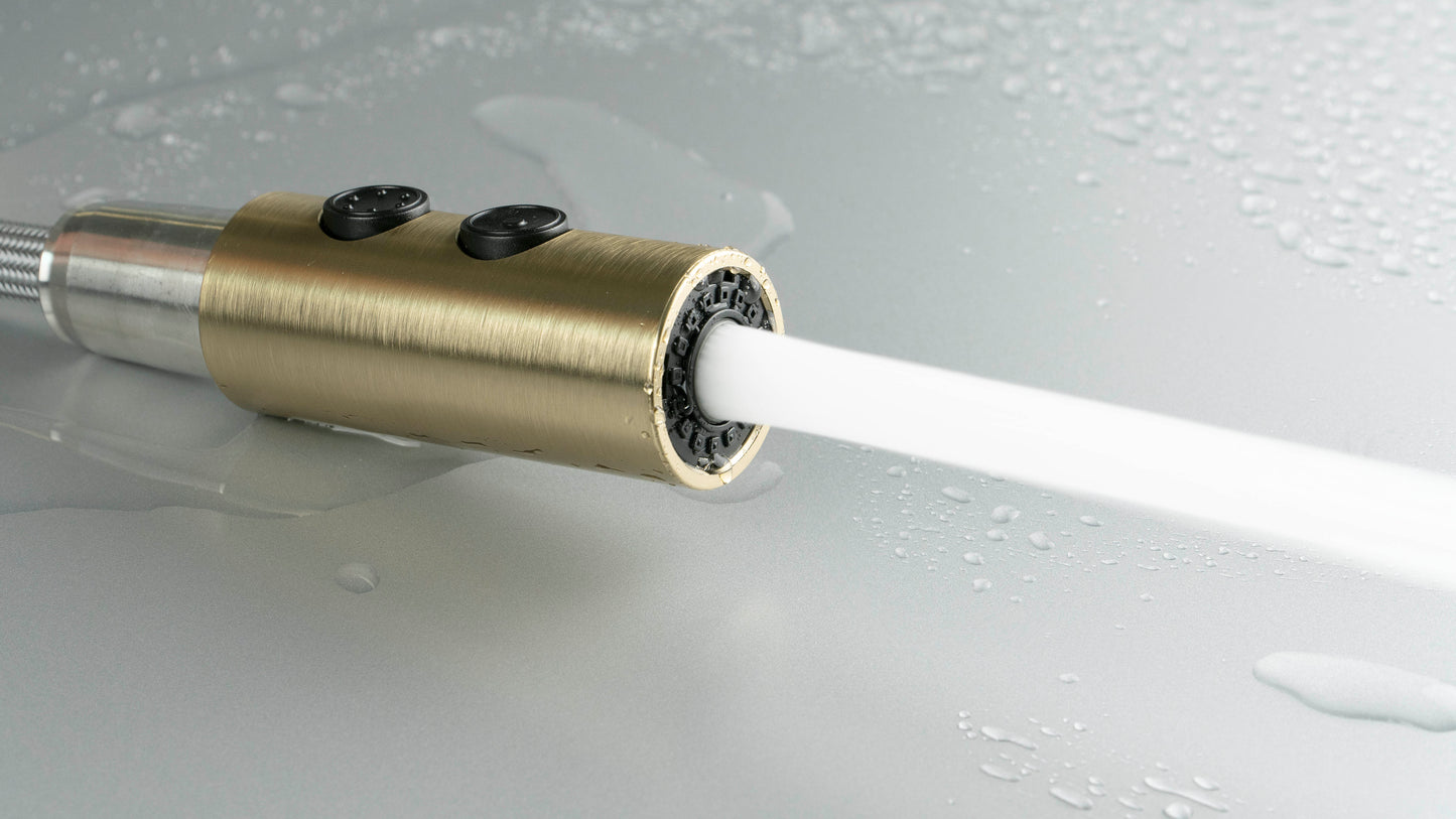 Virtuves jaucējkrāns ar izvelkamu snīpi - 2 veidu strūklas Olfato 451 cm matēts zelts - N1 Home