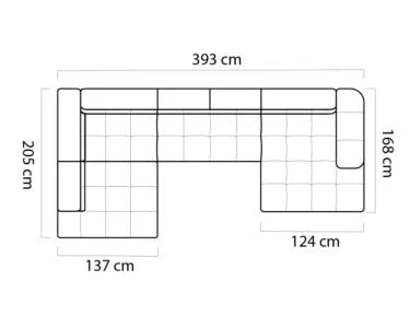 Dīvāns Bulli XL 393/205/168/77 cm gaiši pelēks - N1 Home