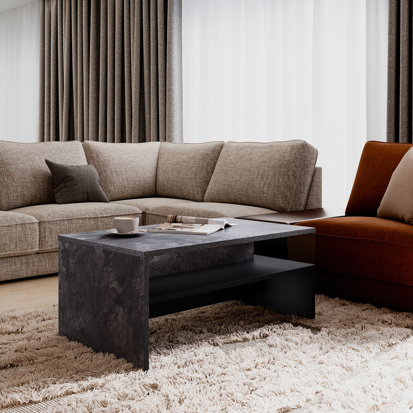 Kafijas galds Barots 100/60/45 cm šīferis/melns - N1 Home