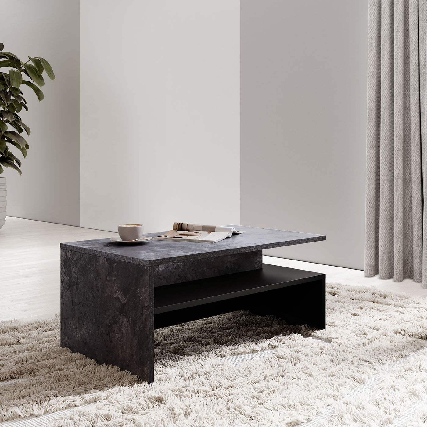 Kafijas galds Barots 100/60/45 cm šīferis/melns - N1 Home