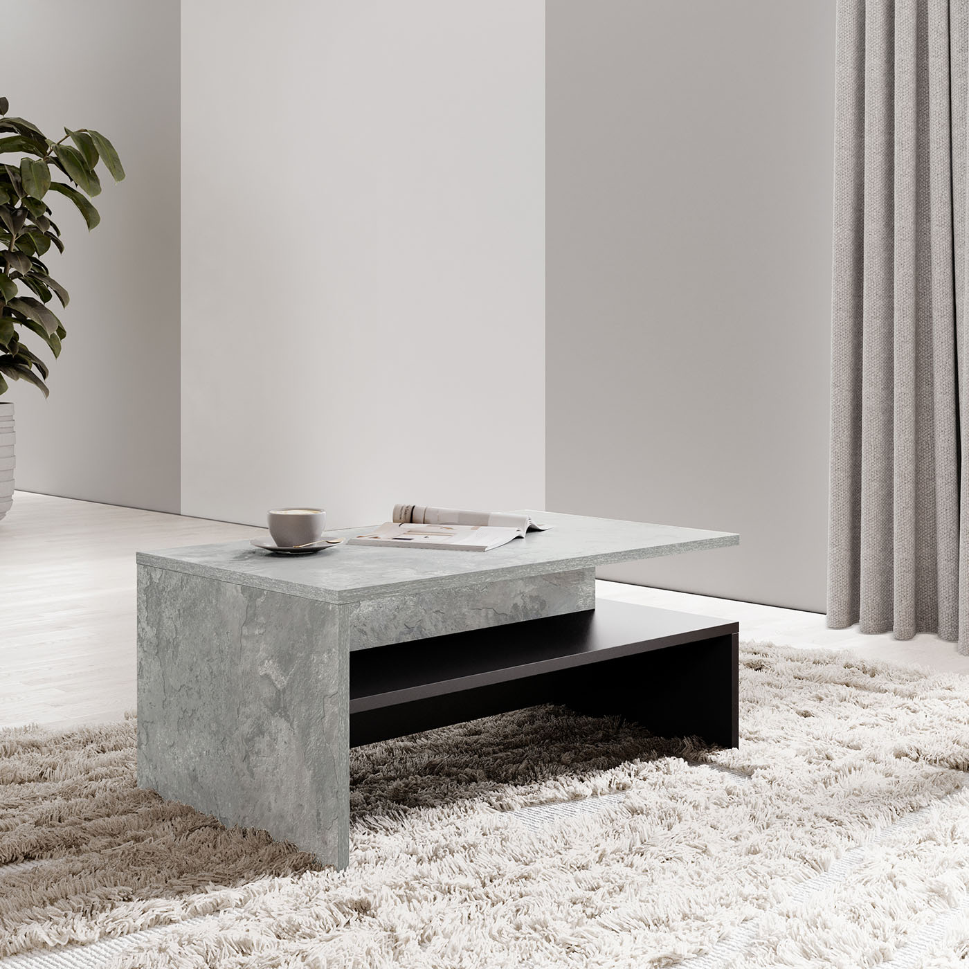 Kafijas galds Barots 100/60/45 cm betons/melns - N1 Home