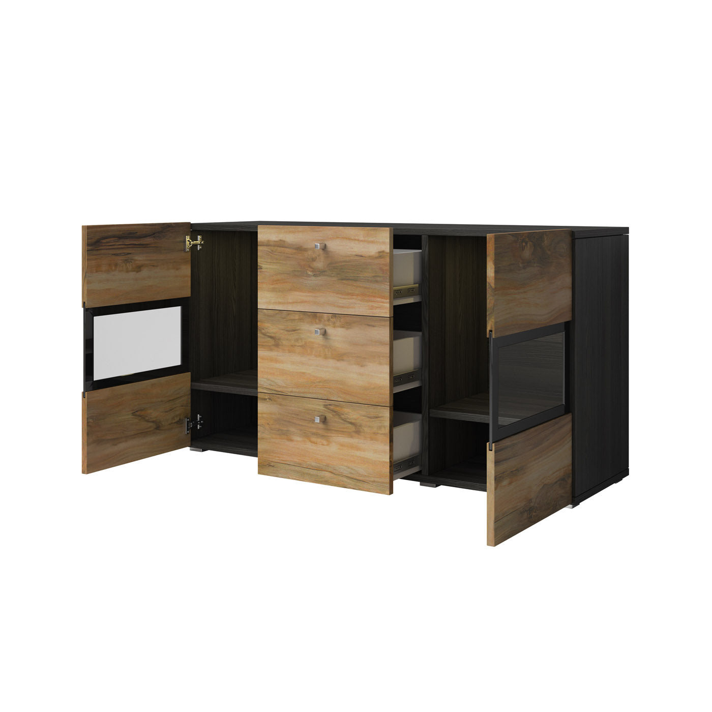 Kumode Barots 132/39/70 cm satīna nussbaum/melns/touchwood - N1 Home